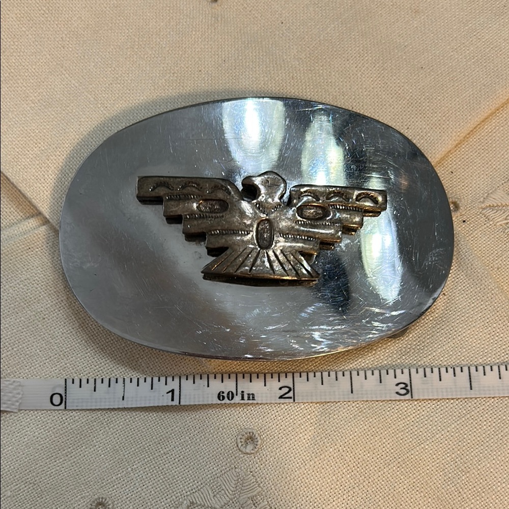 Silver Oval Belt Buckle with Thunderbird Design